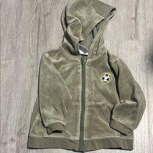 Y2K Sears Kids Olive Green Hoodie with Soccer Patch 24M